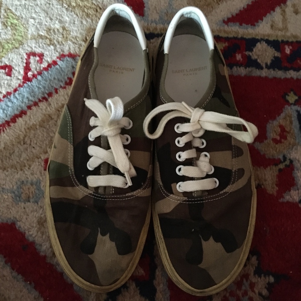 SAINT LAURENT Camo Canvas Lace Up Sneakers 42.5